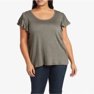 Max Studio Women's Short Sleeve Flutter Crinkle Jersey Top Plus Size 3X Grey